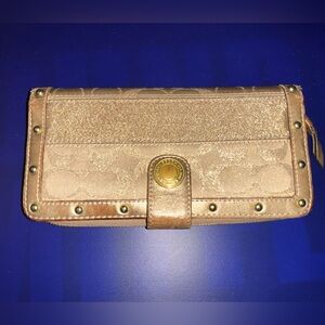 *REHAB* Coach Studded Signature Metallic Gold & Leather Zippered, Clutch Wallet